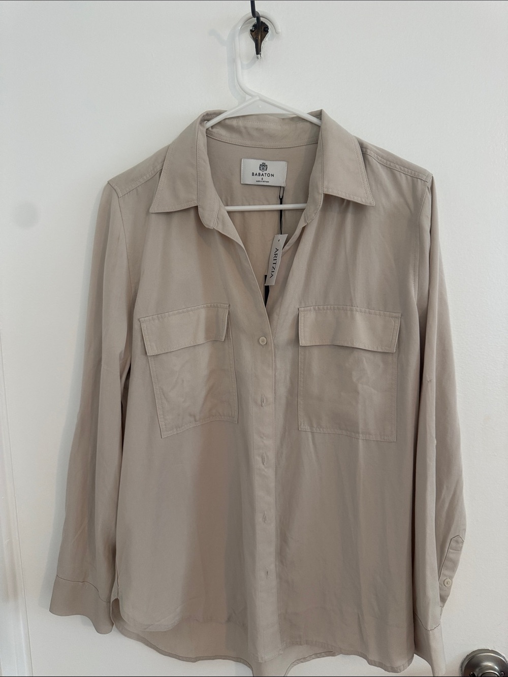 Babaton Taupe Button-Front Utility Shirt